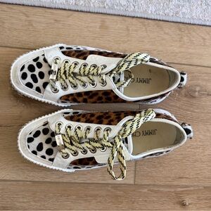 Jimmy Choo Animal Print Sneakers with Yellow Laces